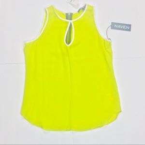 Naven Green/Yellow Silk Sleeveless Tank Top Blouse